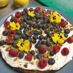 berries on cake